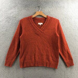 Carolyn Taylor Women's Pullover Sweater, Orange Batwing Sleeve, V-Neck Casual Kn